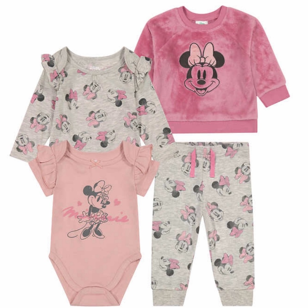 Disney Minnie Mouse Baby Girl 4 Piece Set 9M Bodysuit Pullover Pants